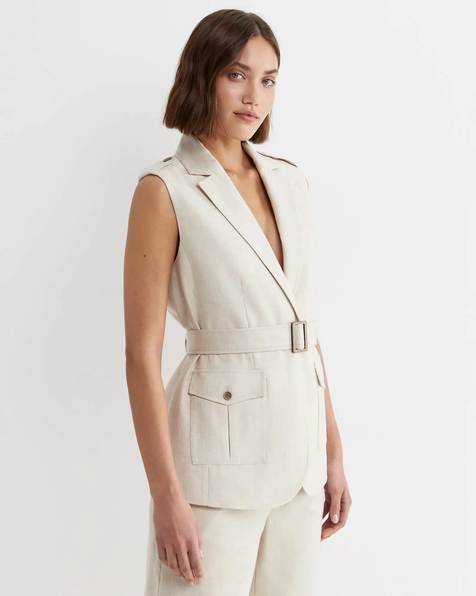 New Sportscraft Lena Linen Safari Vest in String