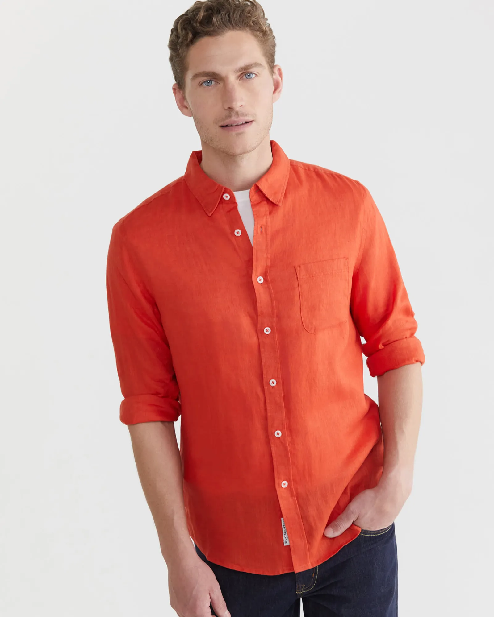 Hot Sportscraft Linen Long Sleeve Shirt in Red