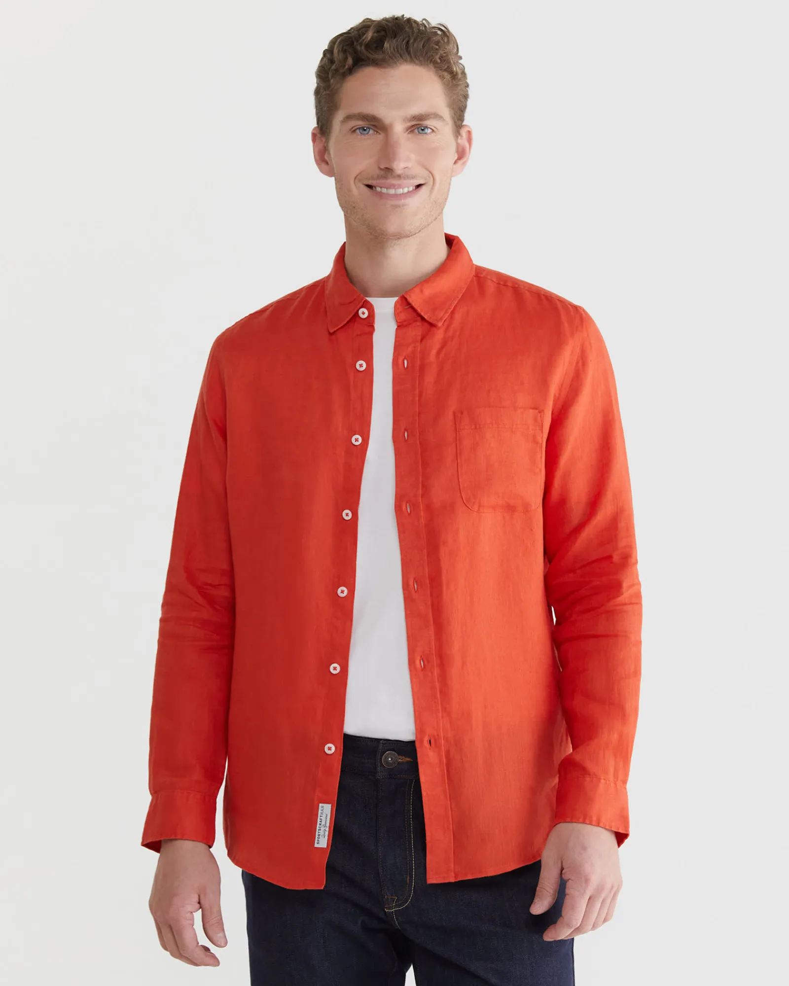 Hot Sportscraft Linen Long Sleeve Shirt in Red