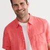 Fashion Sportscraft Linen Short Sleeve Shirt in Grapefruit