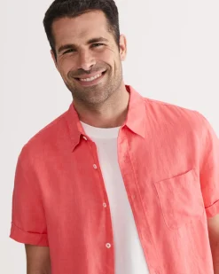 Fashion Sportscraft Linen Short Sleeve Shirt in Grapefruit