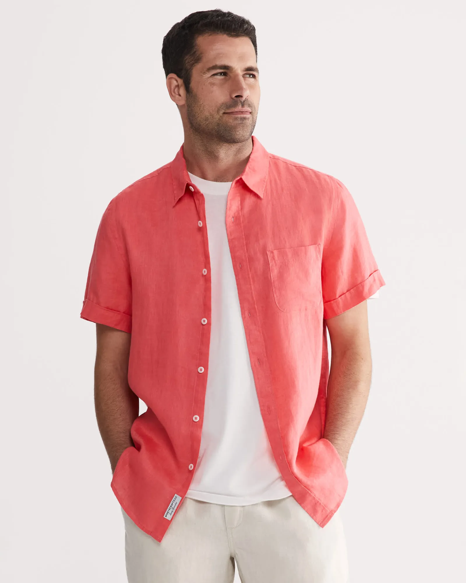 Fashion Sportscraft Linen Short Sleeve Shirt in Grapefruit