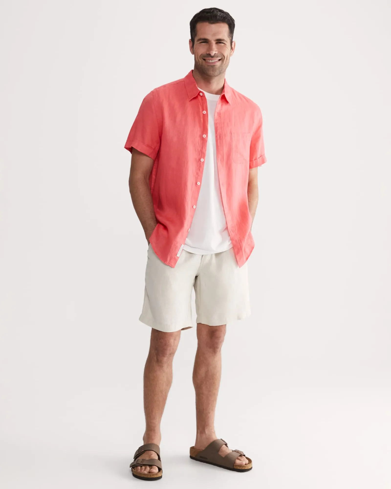 Fashion Sportscraft Linen Short Sleeve Shirt in Grapefruit