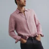 Clearance Sportscraft Long Sleeve Linen Shirt in Dark Pink DarkPink