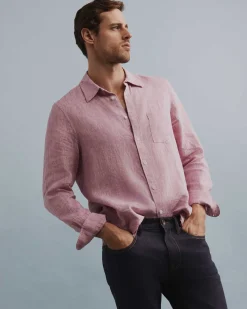 Clearance Sportscraft Long Sleeve Linen Shirt in Dark Pink DarkPink