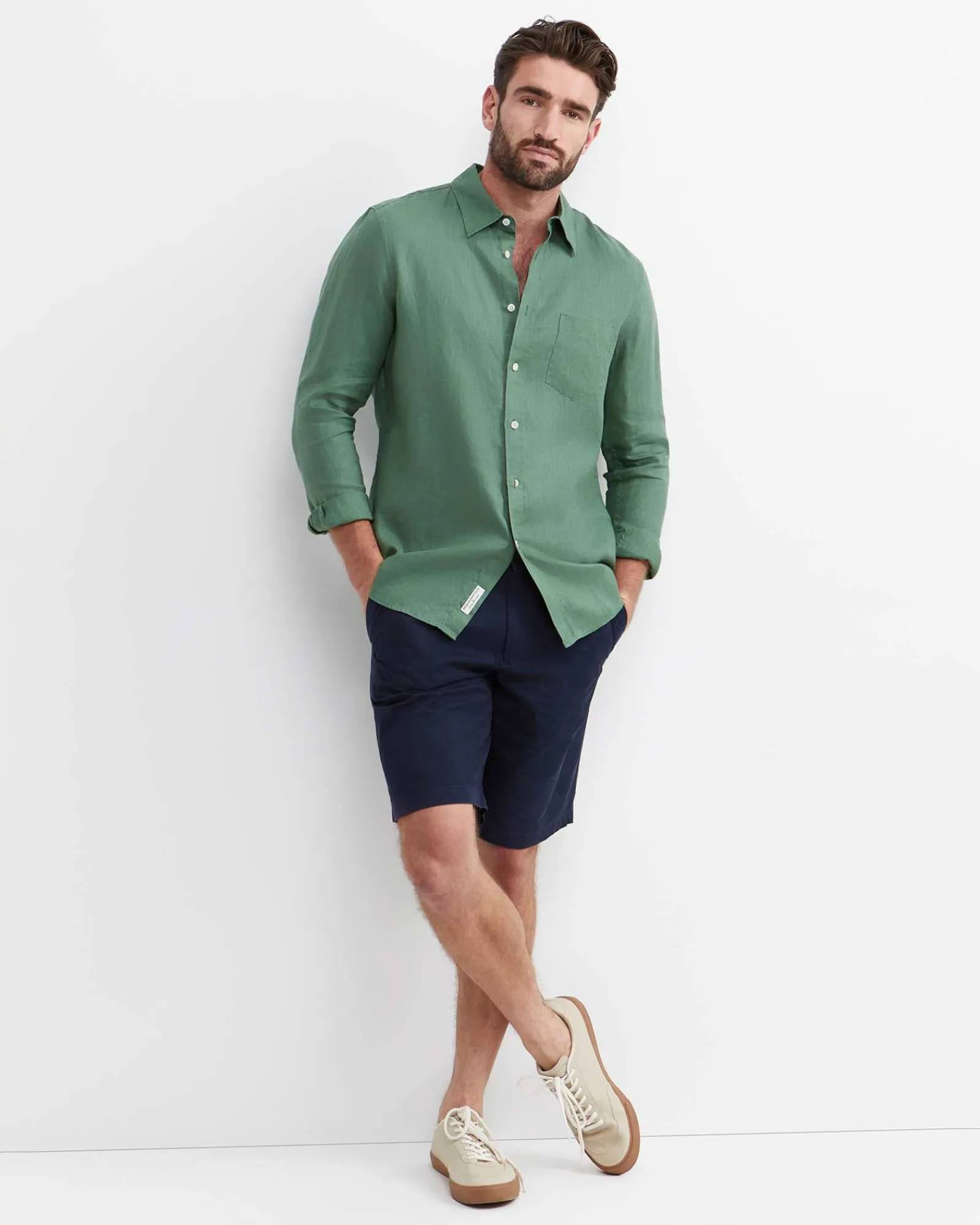 Sale Sportscraft Long Sleeve Linen Shirt in Elm