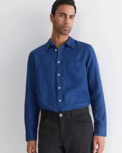 New Sportscraft Long Sleeve Linen Shirt in Indigo