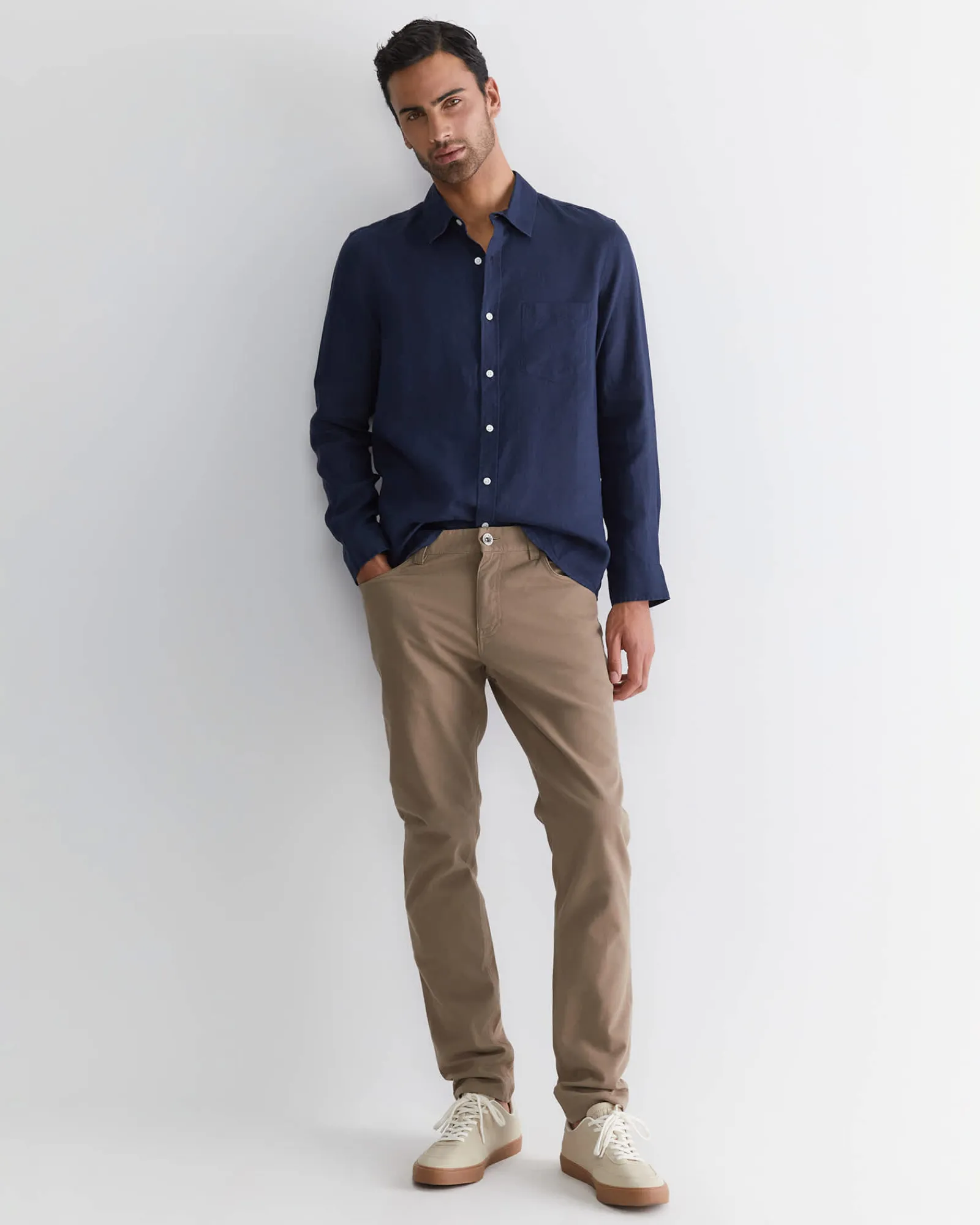 Discount Sportscraft Long Sleeve Linen Shirt in Navy