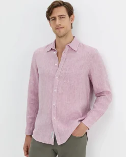Clearance Sportscraft Long Sleeve Linen Shirt in Dark Pink DarkPink