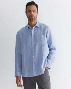 Fashion Sportscraft Long Sleeve Linen Shirt in Chambray