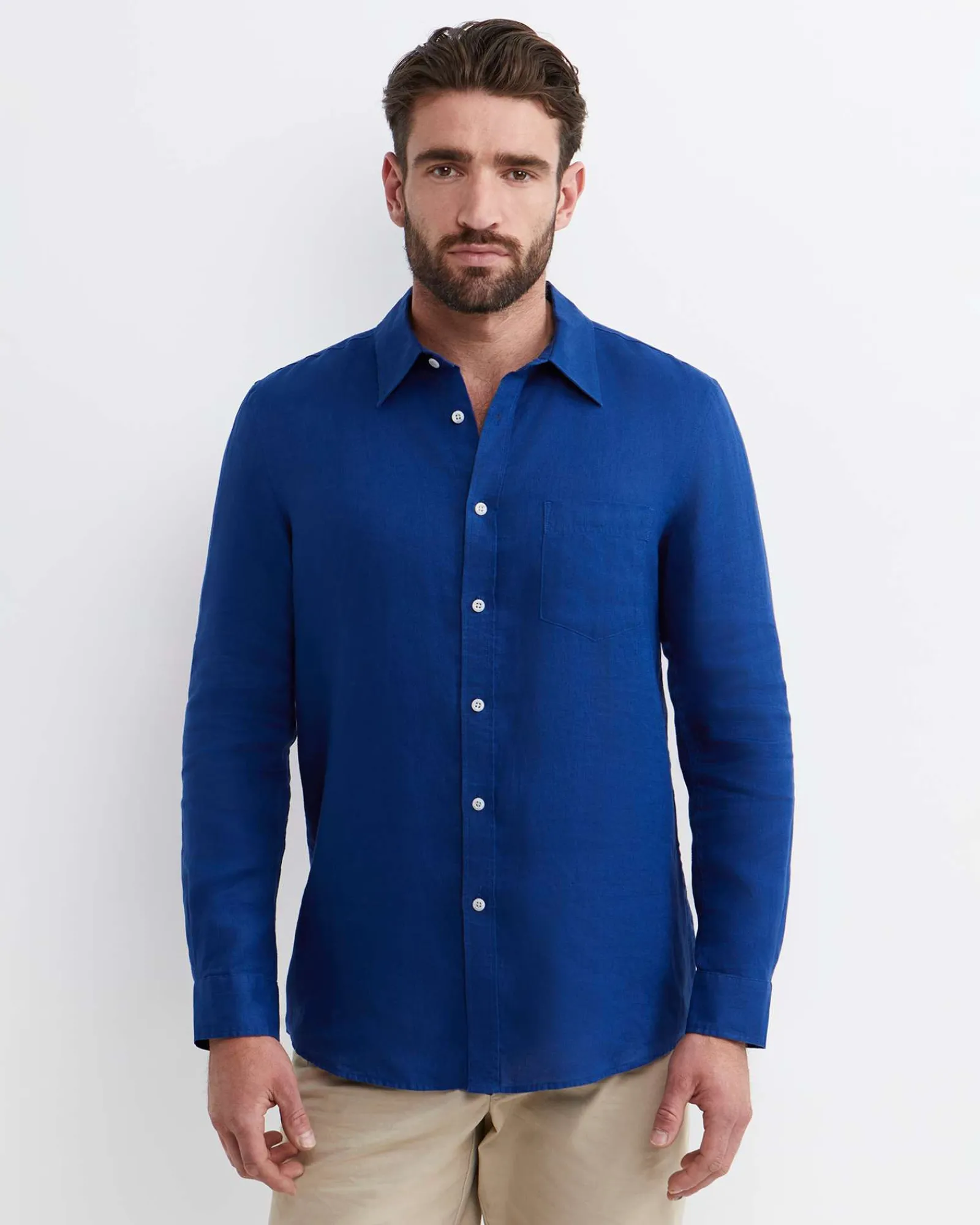 Sale Sportscraft Long Sleeve Linen Shirt in Lapis