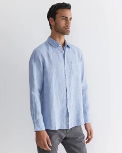 Fashion Sportscraft Long Sleeve Linen Shirt in Chambray