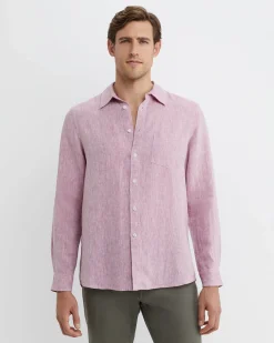 Clearance Sportscraft Long Sleeve Linen Shirt in Dark Pink DarkPink