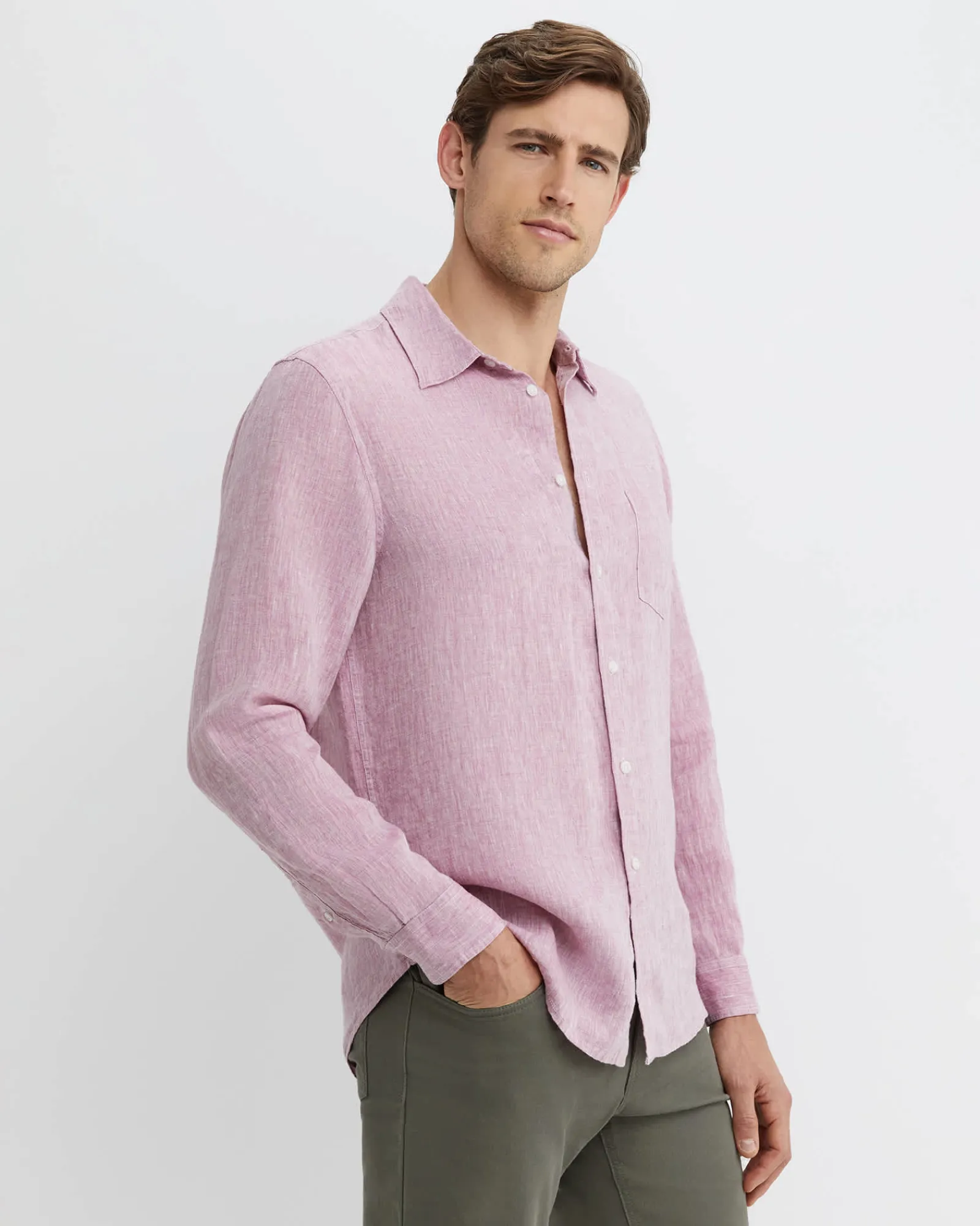Clearance Sportscraft Long Sleeve Linen Shirt in Dark Pink DarkPink