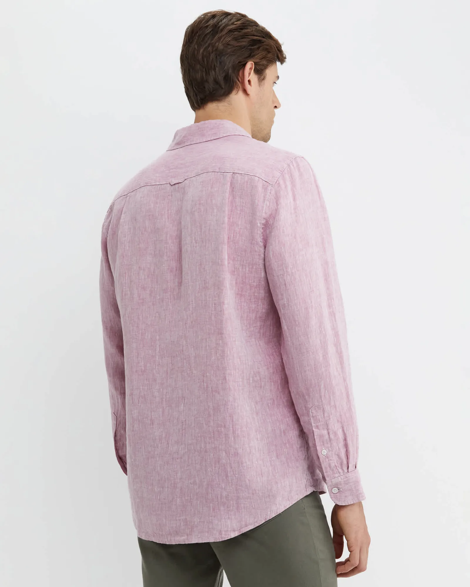Clearance Sportscraft Long Sleeve Linen Shirt in Dark Pink DarkPink