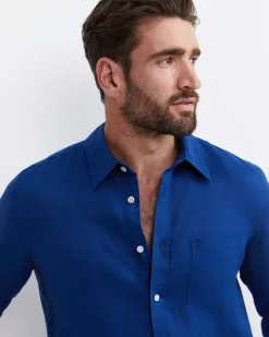 Sale Sportscraft Long Sleeve Linen Shirt in Lapis