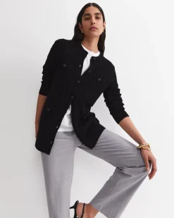 Outlet Sportscraft Longline Merino Blend Cable Cardigan in Black