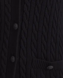Outlet Sportscraft Longline Merino Blend Cable Cardigan in Black