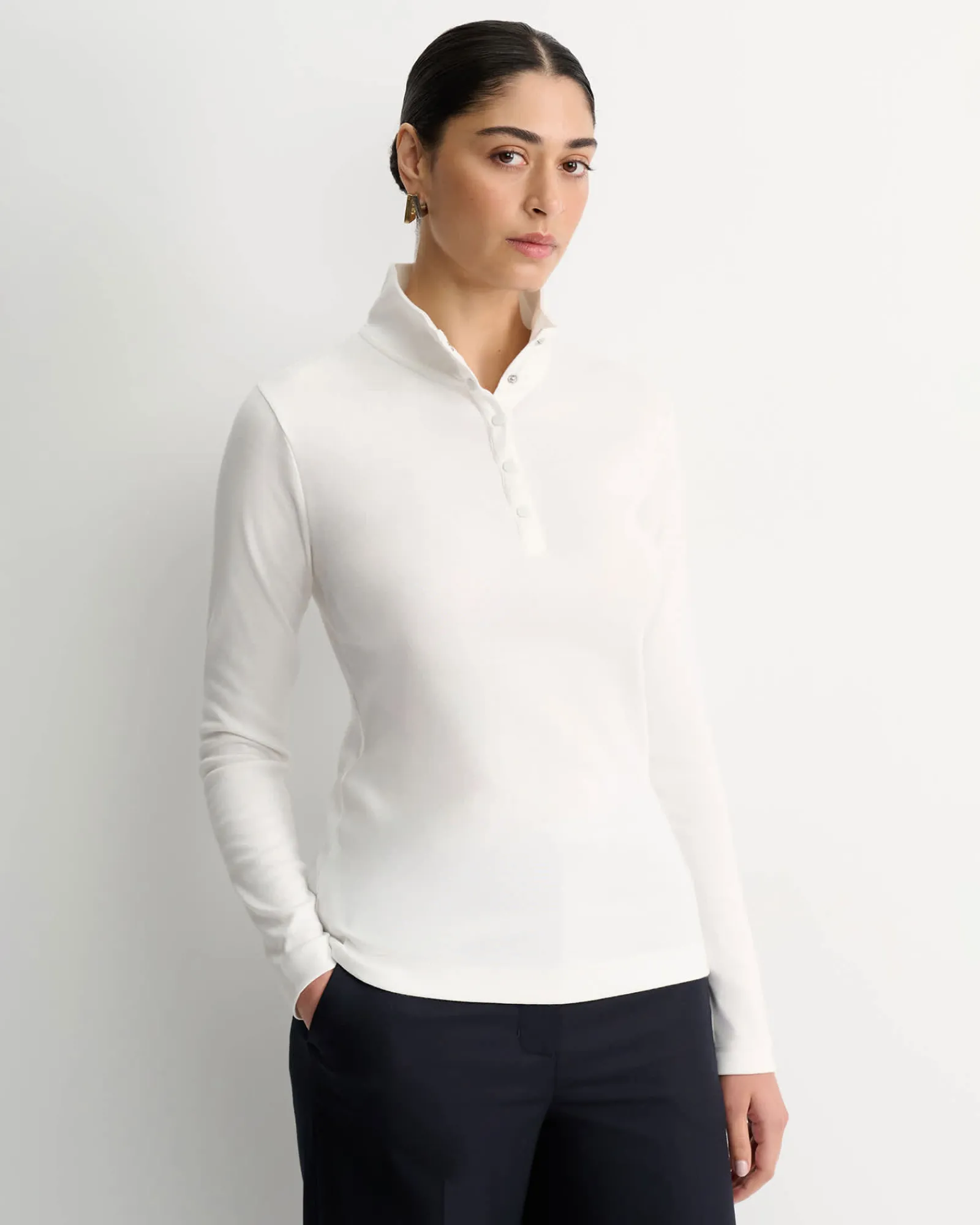 Fashion Sportscraft Lucy Snap Funnel Neck Top in Ivory
