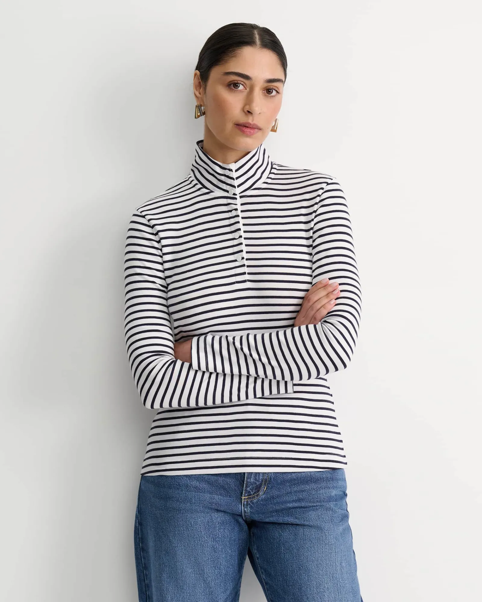Online Sportscraft Lucy Snap Funnel Neck Top in Whitenavy White/navy