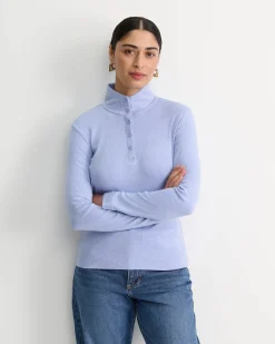 Clearance Sportscraft Lucy Snap Funnel Neck Top in Belle Blue BelleBlue