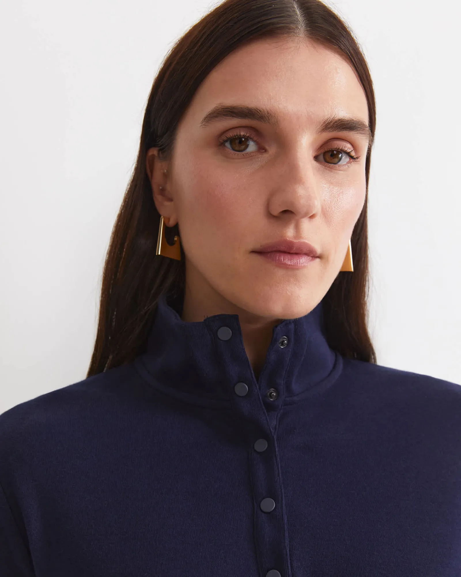 Clearance Sportscraft Lucy Snap Funnel Neck Top in Navy