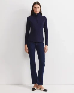 Clearance Sportscraft Lucy Snap Funnel Neck Top in Navy