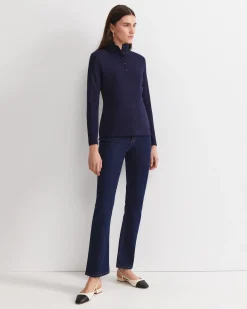 Clearance Sportscraft Lucy Snap Funnel Neck Top in Navy
