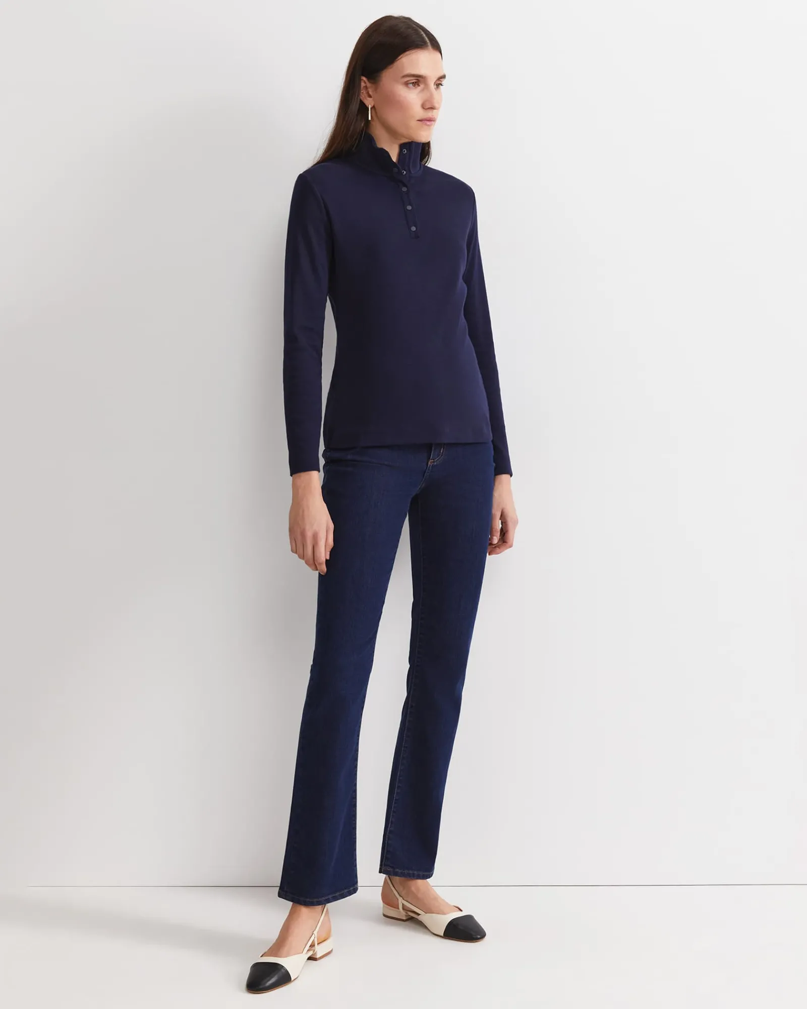 Clearance Sportscraft Lucy Snap Funnel Neck Top in Navy