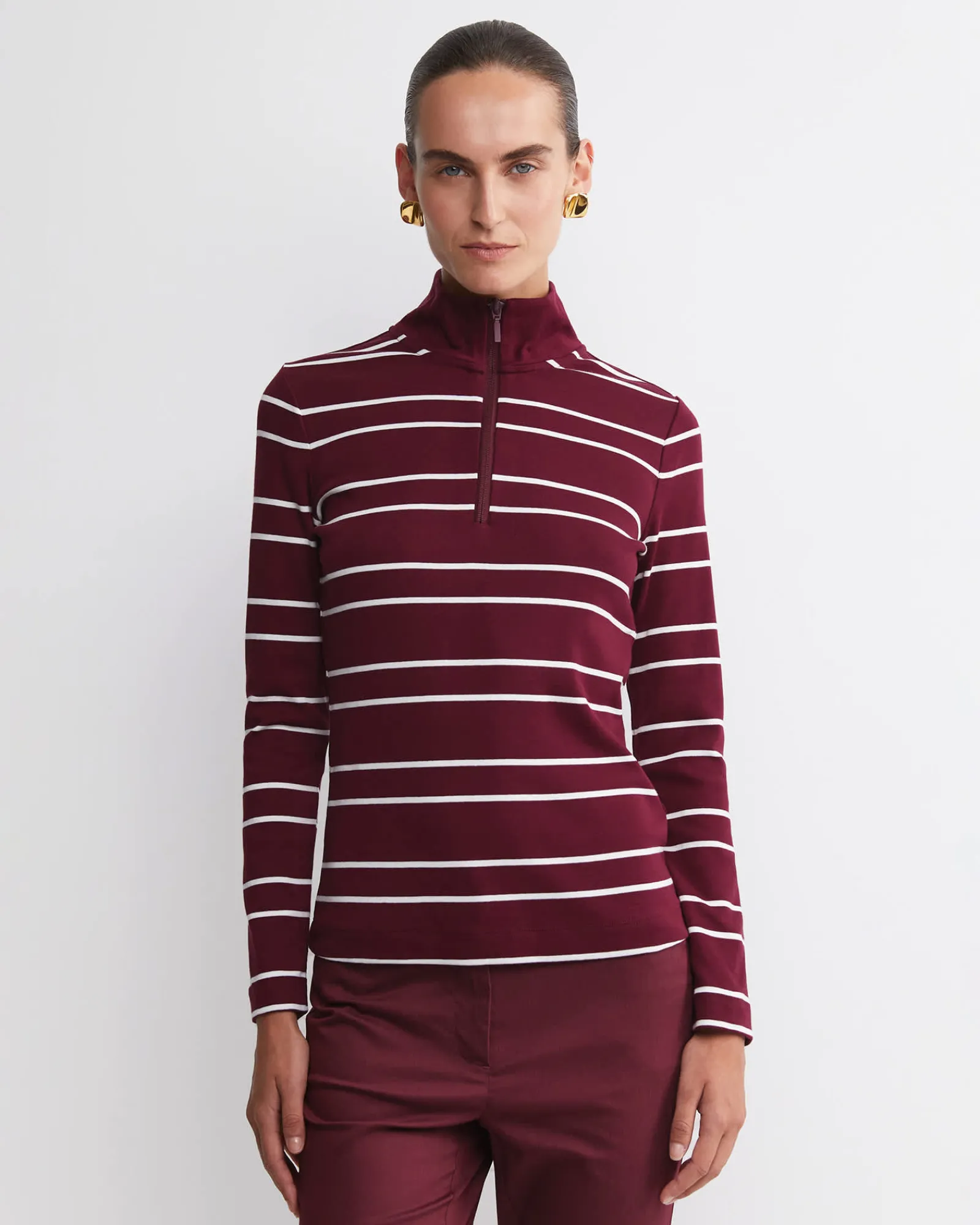 Fashion Sportscraft Lucy Zip Funnel Neck Top in Wine
