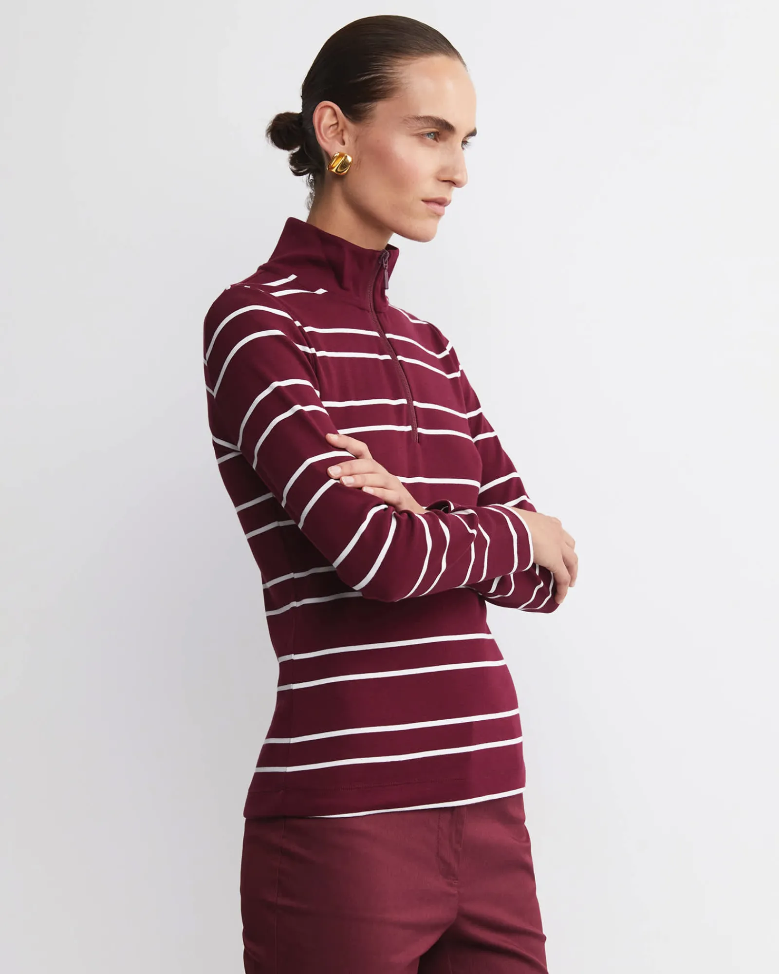 Fashion Sportscraft Lucy Zip Funnel Neck Top in Wine