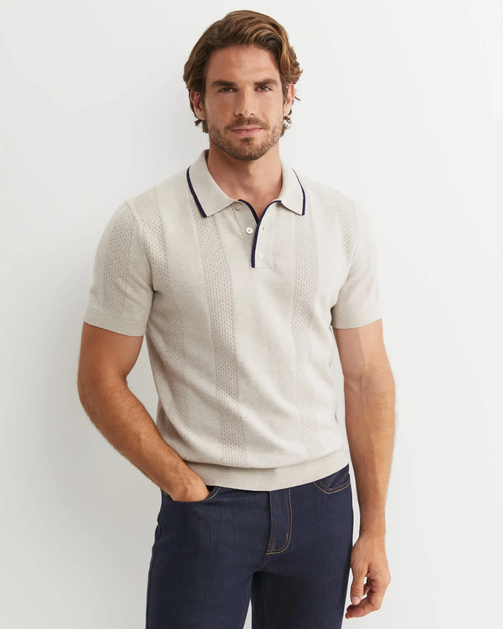 Outlet Sportscraft Luka Short Sleeve Knit Polo in Natural