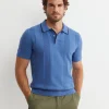Discount Sportscraft Luka Short Sleeve Knit Polo in Smoke Blue SmokeBlue