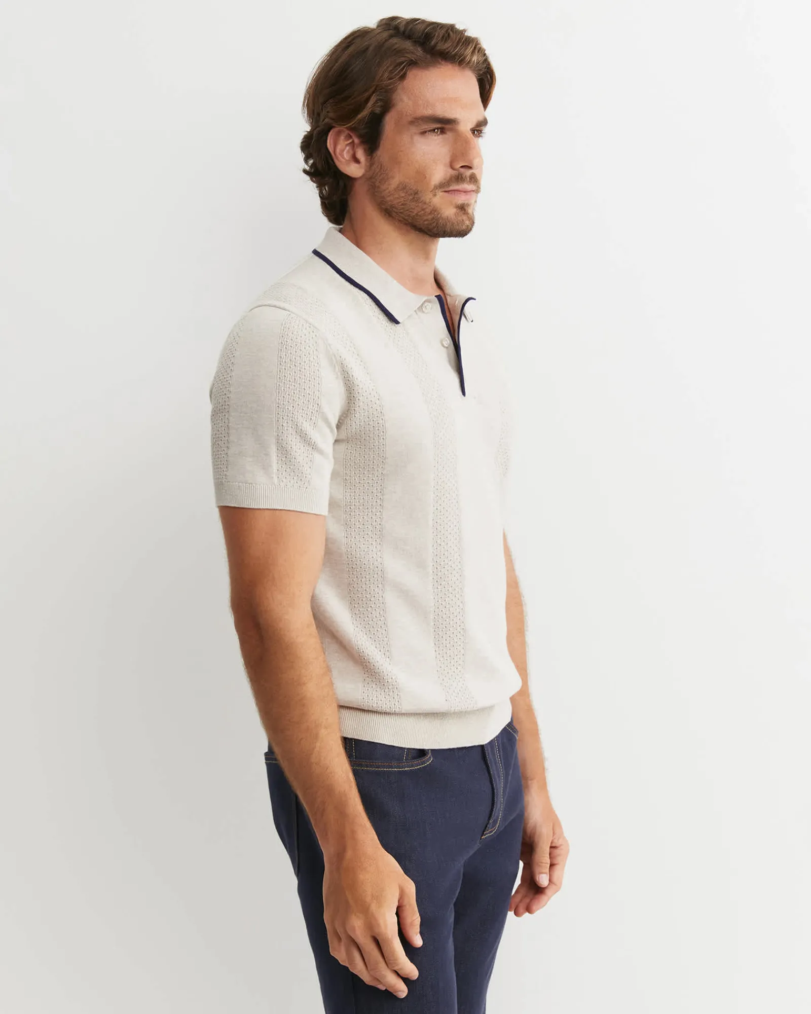 Outlet Sportscraft Luka Short Sleeve Knit Polo in Natural