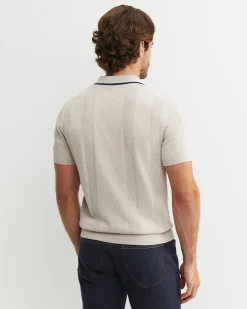 Outlet Sportscraft Luka Short Sleeve Knit Polo in Natural