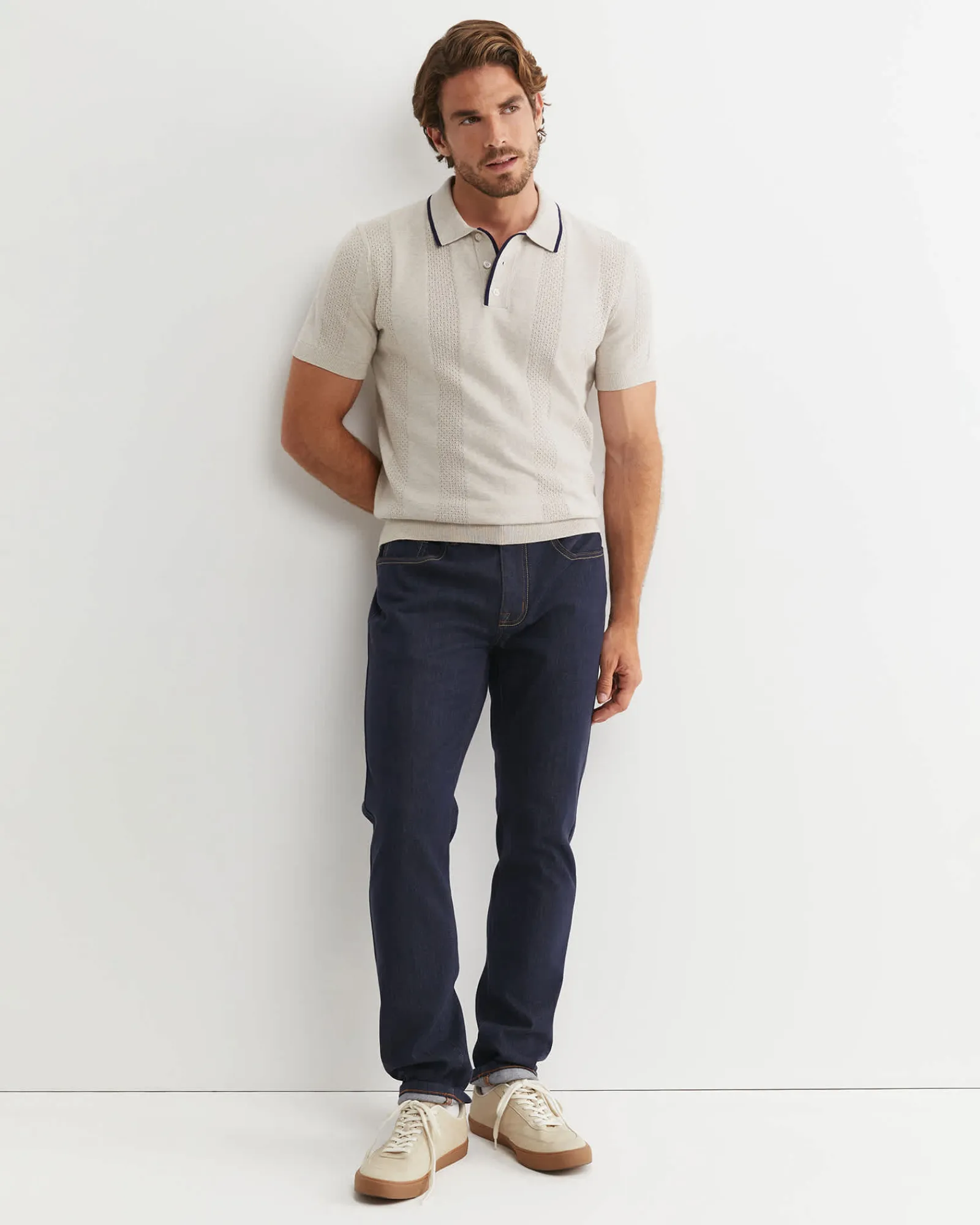 Outlet Sportscraft Luka Short Sleeve Knit Polo in Natural