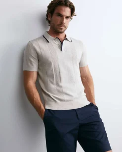 Outlet Sportscraft Luka Short Sleeve Knit Polo in Natural