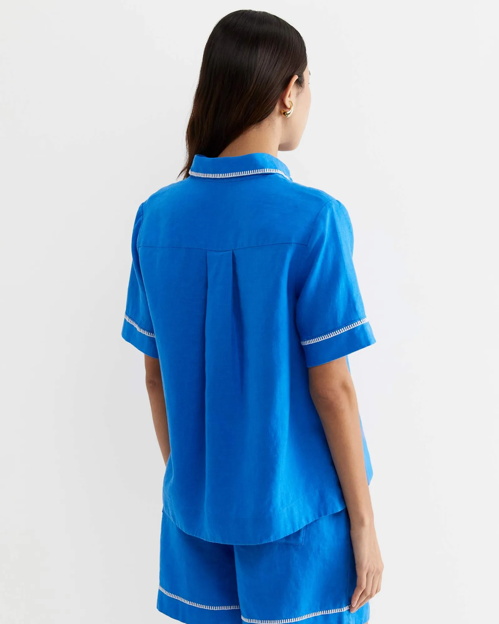 Discount Sportscraft Lulu Blanket Stitch Linen Shirt in Peacock