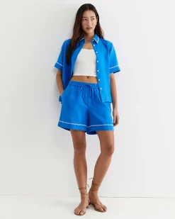 Discount Sportscraft Lulu Blanket Stitch Linen Shirt in Peacock