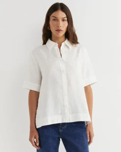 Outlet Sportscraft Lulu Short Sleeve Linen Shirt in White
