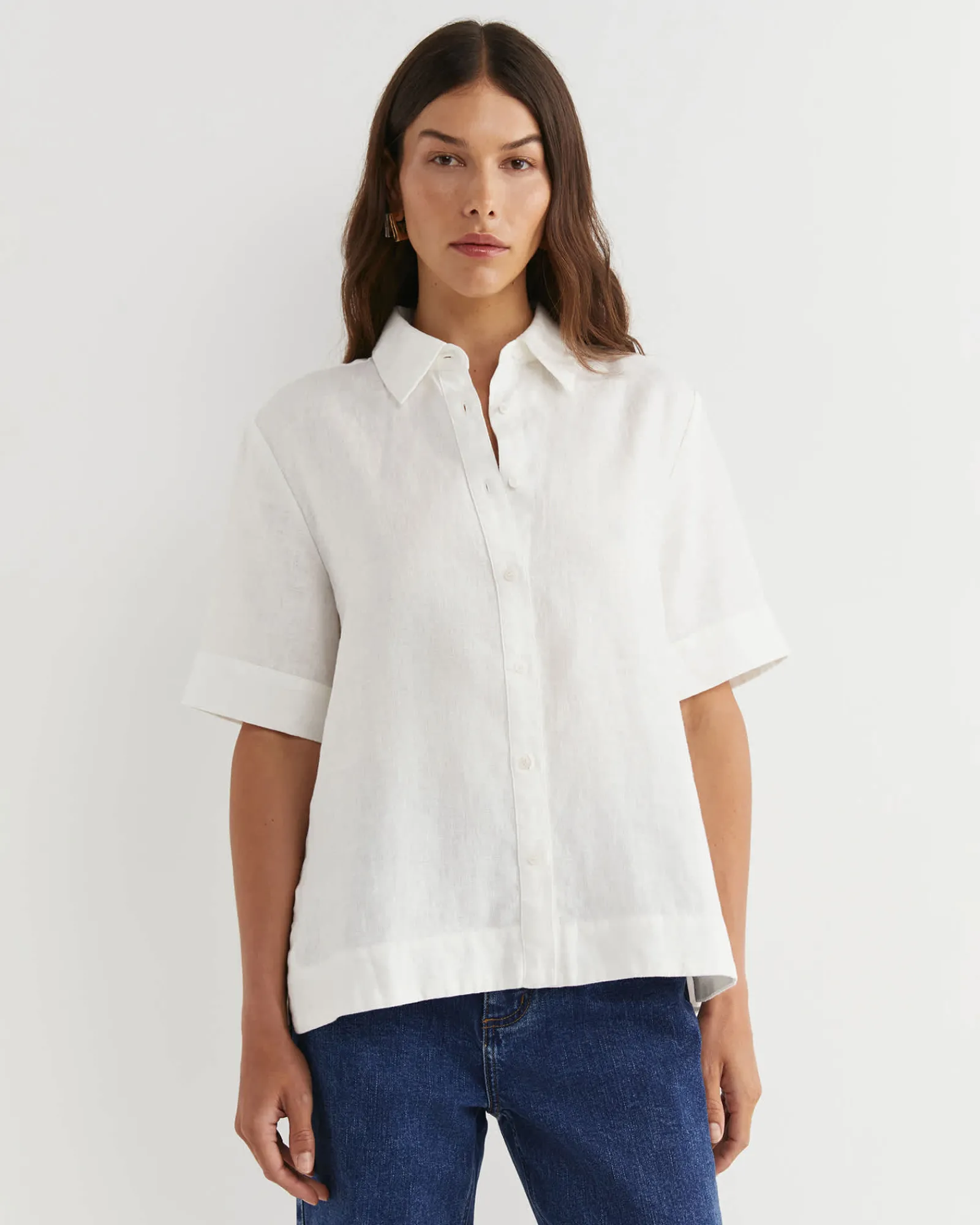 Outlet Sportscraft Lulu Short Sleeve Linen Shirt in White
