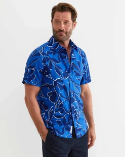 Best Sportscraft Marks Short Sleeve Cotton Shirt in Navy Multi NavyMulti