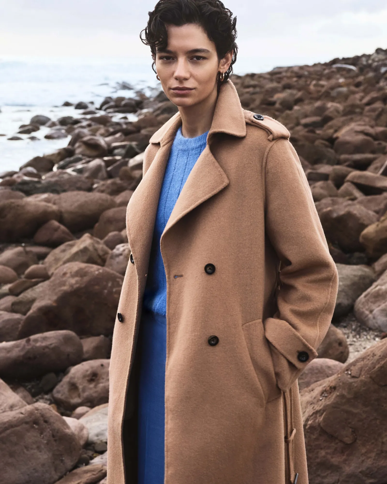 Clearance Sportscraft Martha Double Breasted Trench Coat in Camel