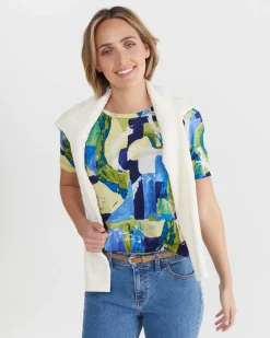 Clearance Sportscraft Matera Mercerised Tee in Blue Multi BlueMulti