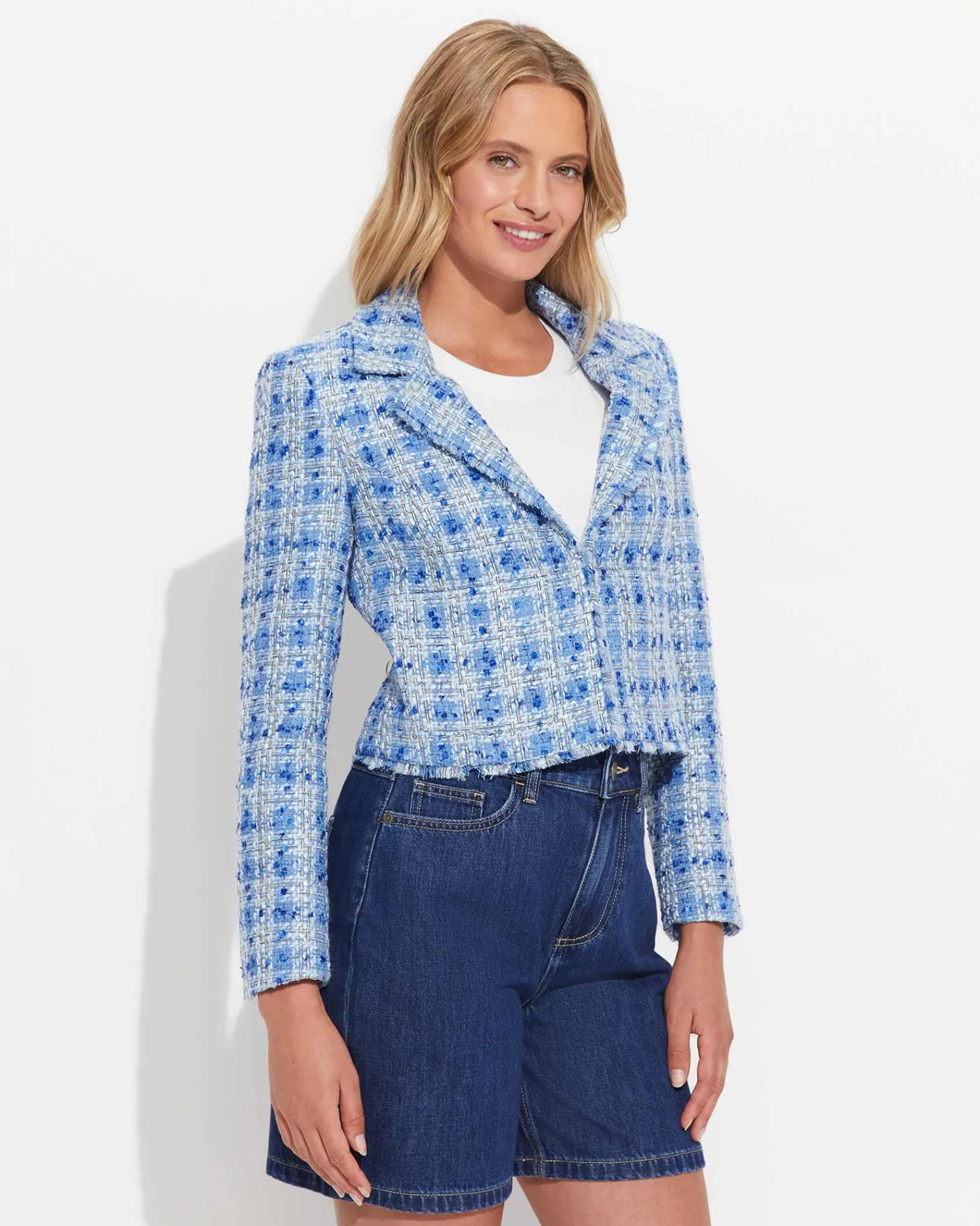 Hot Sportscraft Maya Tweed Jacket in Navy