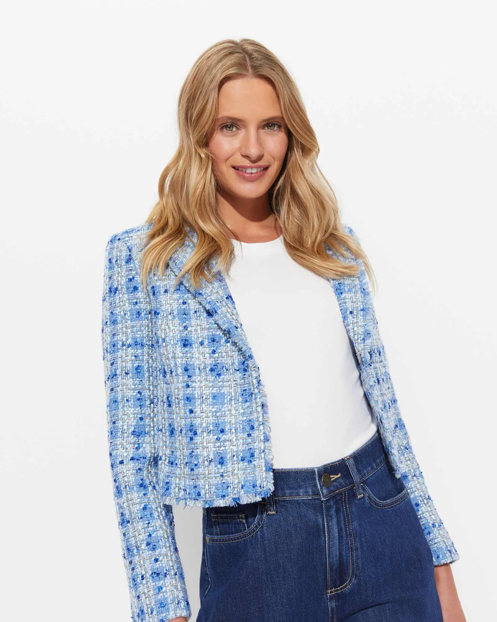 Hot Sportscraft Maya Tweed Jacket in Navy