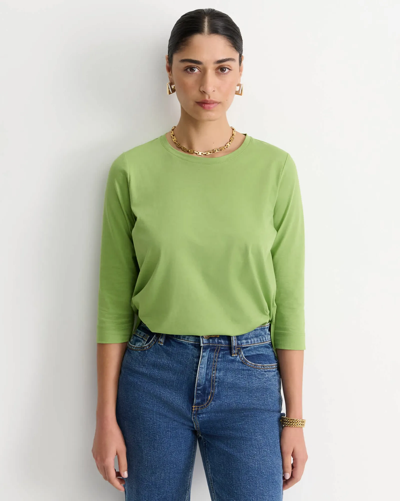 Fashion Sportscraft Mercerised Cotton 3/4 Sleeve Tee in Avocado