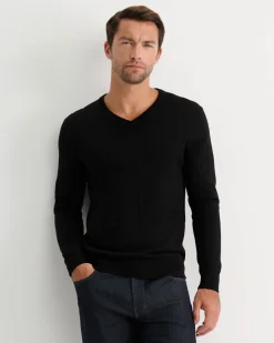 Discount Sportscraft Merino V-Neck Knit in Black
