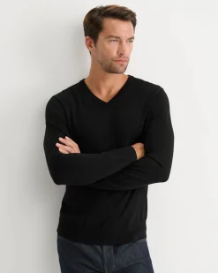 Discount Sportscraft Merino V-Neck Knit in Black