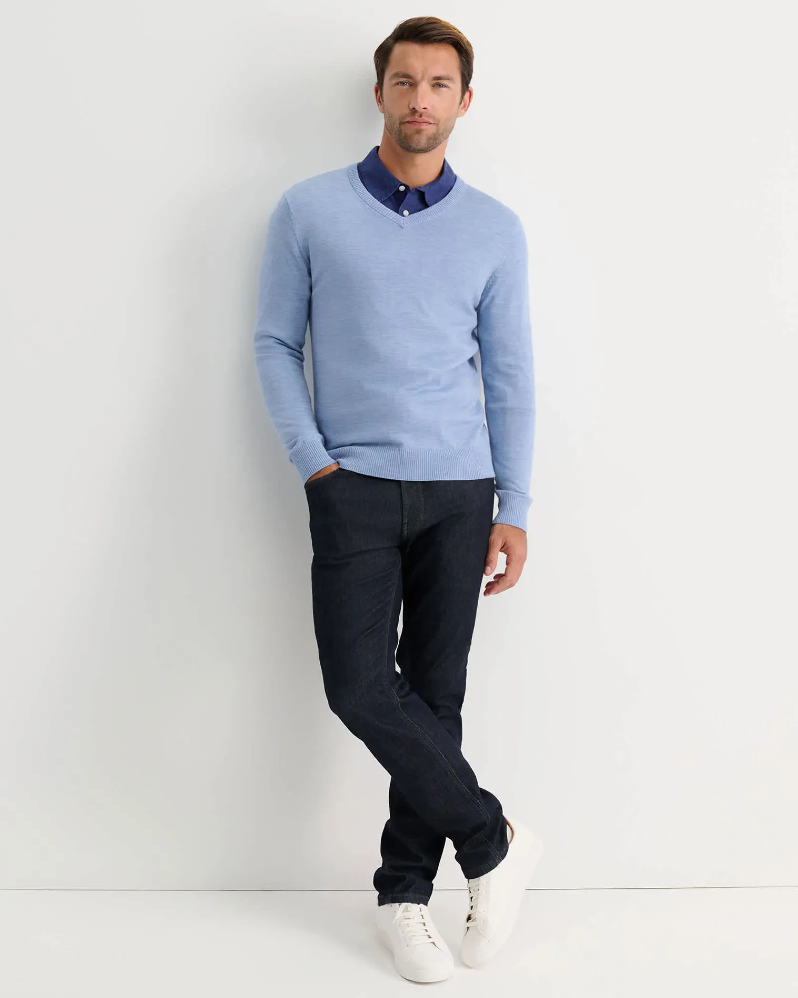 Online Sportscraft Merino V-Neck Knit in Ice Blue IceBlue